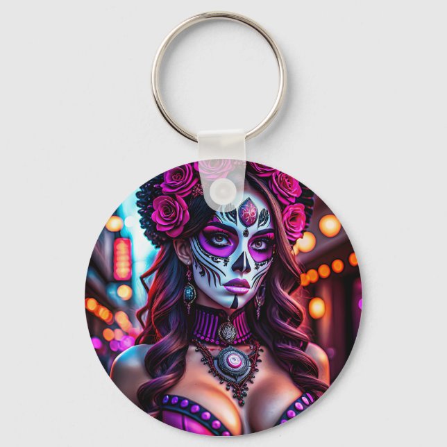 Glamour Día de los Muertos Catrina Portrait mit Schlüsselanhänger (Vorderseite)