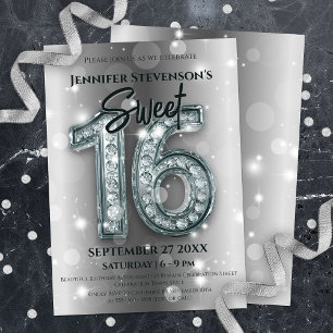 Glamour Diamond Sweet 16 Geburtstagsfeier Einladung