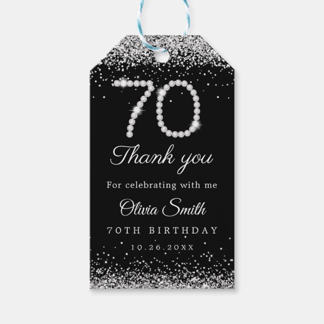 Glamour Diamonds 70. Geburtstagsparty Danke Geschenkanhänger (Vorderseite)