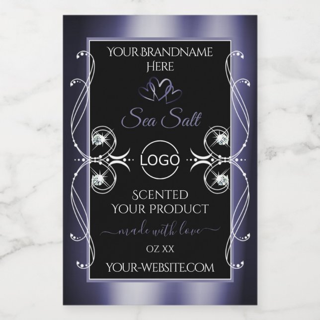 Glamour Diamonds Black Blue Product Labels Logo Lebensmitteletikett (Einzelnes Label)