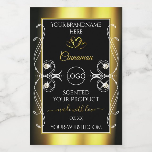 Glamour Diamonds Black Gold Product Labels Logo Lebensmitteletikett (Einzelnes Label)