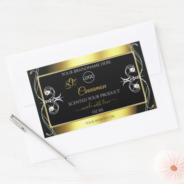 Glamour Diamonds Black Gold Product Labels Logo Rechteckiger Aufkleber (Umschlag)