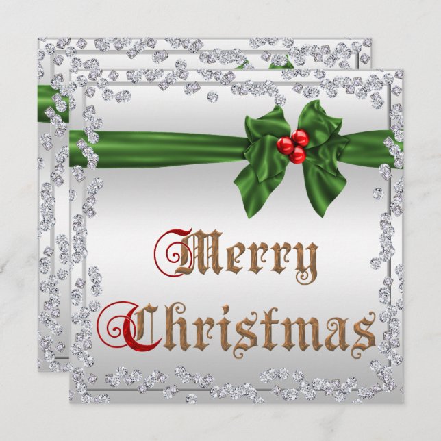 Glamour Diamonds & Silky Sash Bow Weihnachten Einladung (Vorne/Hinten)