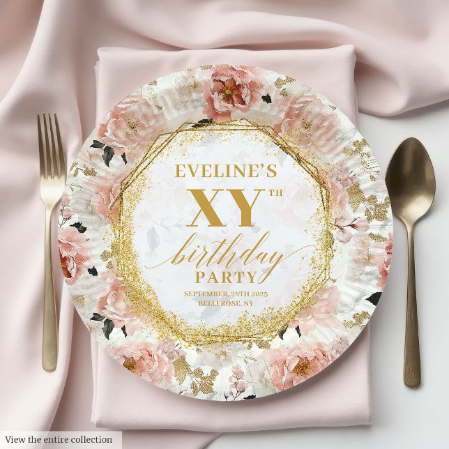 Glamour Dusty Pink Blumengeburt Papier Teller (Glamorous Dusty Pink Floral Birthday Paper Plates

)