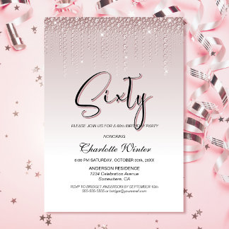 Glamour Dusty Rose Pink Diamonds 60. Geburtstag Einladung