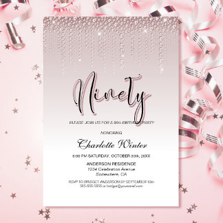 Glamour Dusty Rose Pink Diamonds 90. Geburtstag Einladung
