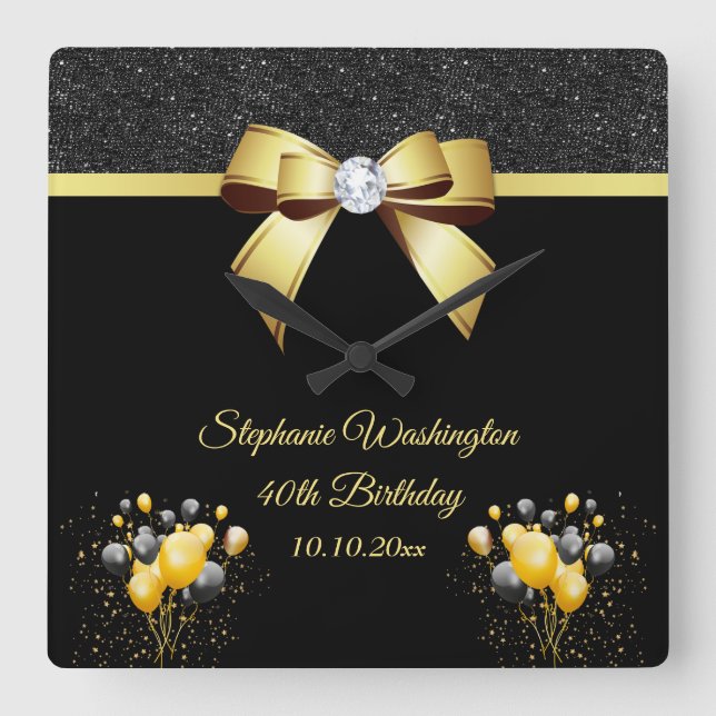 Glamour Elegance Geburtstagsparty Quadratische Wanduhr (Vorderseite)