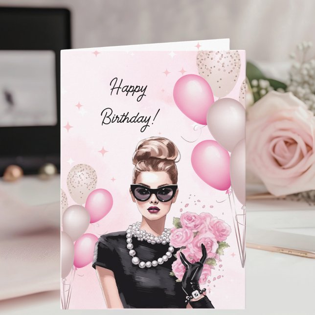 Glamour Fashionista Chic Pink Happy Birthday Karte (Von Creator hochgeladen)