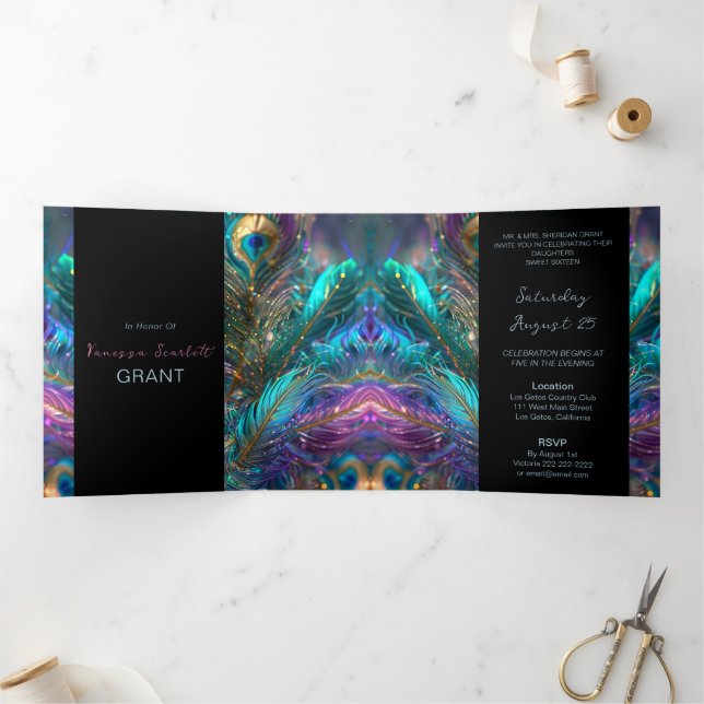 Glamour Feathers Sweet 16 Party Einladung (Innenseite)