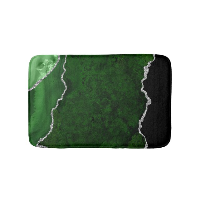 Glamour Forest Green Marmor Chic Silver Glitzer Badematte (Vorderseite)