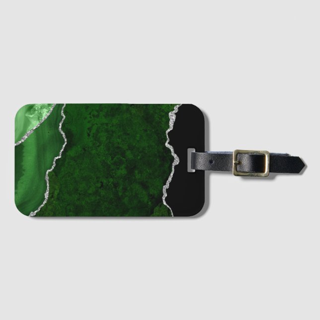 Glamour Forest Green Marmor Chic Silver Glitzer Gepäckanhänger (Vorderseite (Horizontal))