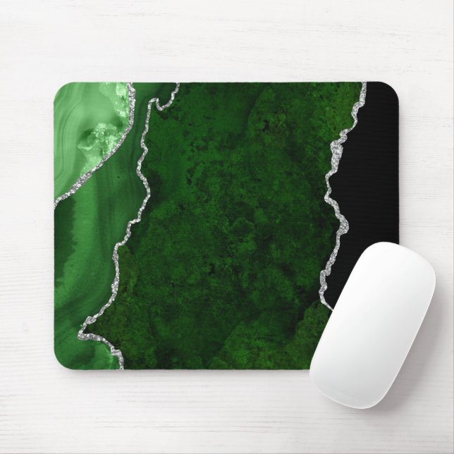 Glamour Forest Green Marmor Chic Silver Glitzer Mousepad (Mit Mouse)