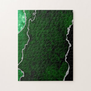 Glamour Forest Green Marmor Chic Silver Glitzer Puzzle