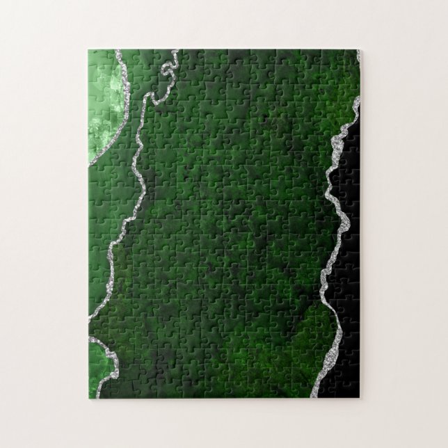 Glamour Forest Green Marmor Chic Silver Glitzer Puzzle (Vertikal)