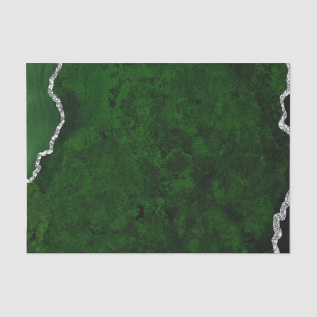 Glamour Forest Green Marmor Chic Silver Glitzer Seidenpapier (Vorderseite)