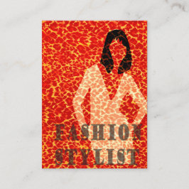 Glamour-Frau auf Safari-rotem Leopard-Druck Visitenkarte