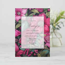 Glamour Fuchsia, Emerald Green & Black Floral Einladung
