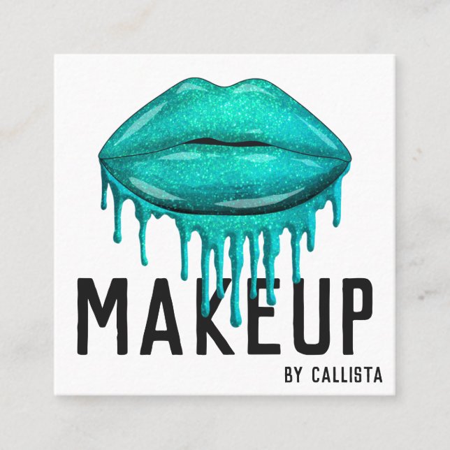 Glamour Funkelnd Aquamariner Glitzer Tropfen Quadratische Visitenkarte (Vorderseite)