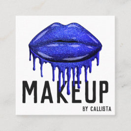 Glamour Funkelnd Blue Glitzer Tropfens Lips Makeup Quadratische Visitenkarte