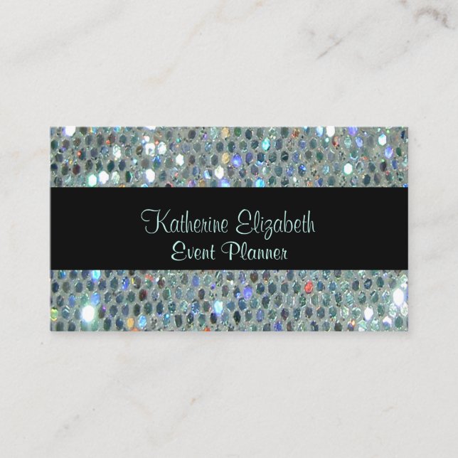 Glamour Funkelnd Glittery Glitzy Silver Bling Visitenkarte (Vorderseite)