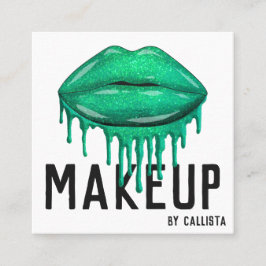 Glamour Funkelnd Green Glitzer Tropfens Lips Makeu Quadratische Visitenkarte
