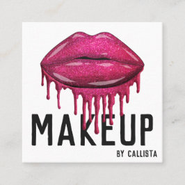 Glamour Funkelnd Pink Glitzer Tropfen Lips Makeup Quadratische Visitenkarte