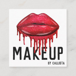 Glamour Funkelnd Red Glitzer Tropfen Lips Makeup Quadratische Visitenkarte