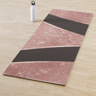 Glamour Funkelnd Silver Rose Gold Glitzer Geo Yogamatte