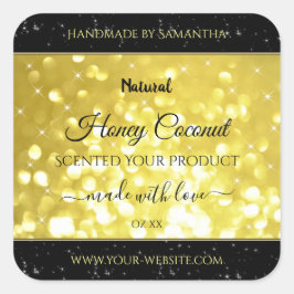 Glamour-Gelb-Glitzer-Produktkennzeichnungen Quadratischer Aufkleber