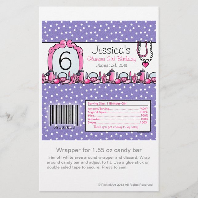 Glamour Girl Birthday Candy Wrapper (Vorderseite)