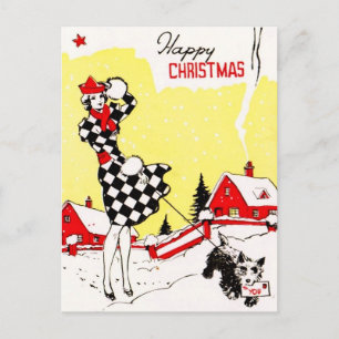 Glamour Girl mit Scotty Dog Grüße Postkarte