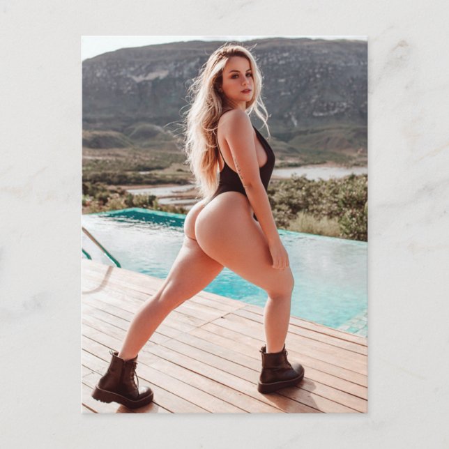Glamour Girl Model in Tiny Bikini Foto  Postkarte (Vorderseite)