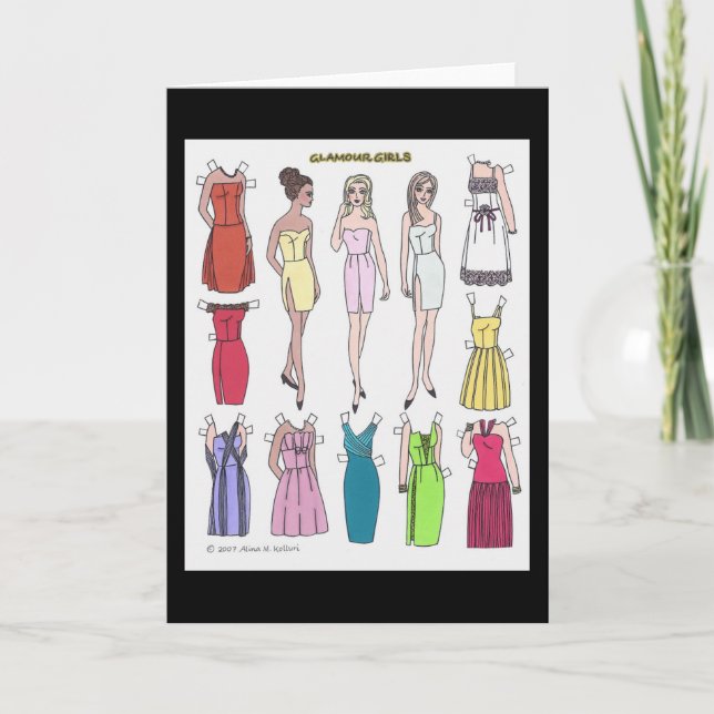 Glamour Girls Paper Doll Blank Greycard Karte (Vorderseite)