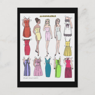 Glamour Girls Paper Doll Postcard Postkarte