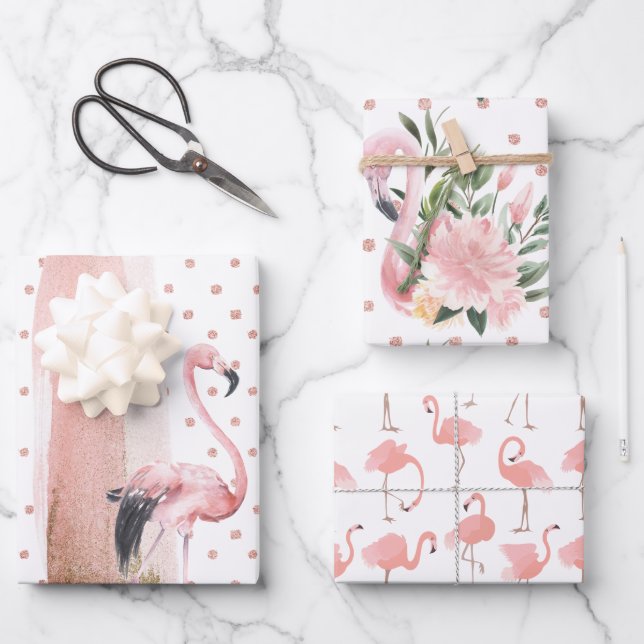 Glamour Girly Pink Flamingo Muster Geschenkpapier Set (Vorderseite)