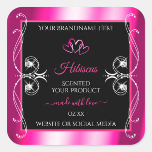 Glamour Girly Pink Produktmarken Diamonds Black Quadratischer Aufkleber