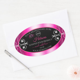 Glamour Girly Pink Produktmarken Schwarz und Logo Ovaler Aufkleber