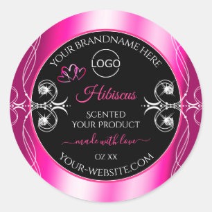 Glamour Girly Pink Produktmarken Schwarz und Logo Runder Aufkleber
