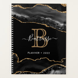 Glamour Glitzer Agate Black Gold Monogram Planer