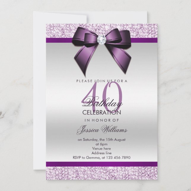 Glamour Glitzer & Bow Geburtstag Einladung (Vorderseite)