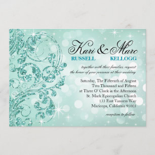 Glamour Glitzer Luxe Bokeh Wedding   Minze Einladung