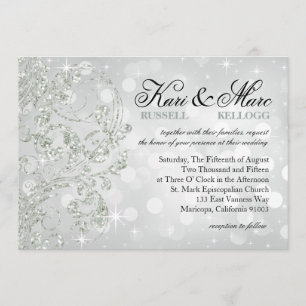Glamour Glitzer Luxe Bokeh Wedding   Silbereis Einladung