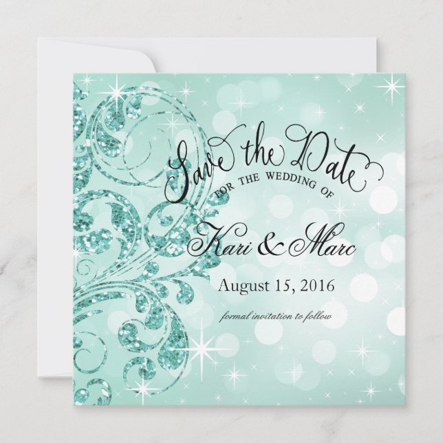 Glamour Glitzer Luxe Save the Date | Minze (Vorderseite)