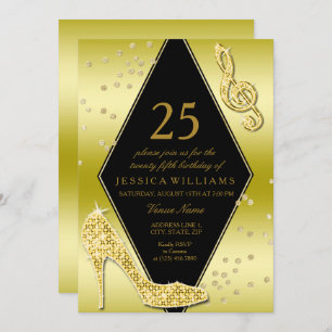 Glamour Glitzy Gold 25. Geburtstag Einladung