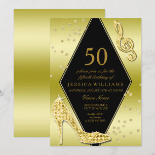 Glamour Glitzy Gold 50. Geburtstag Einladung