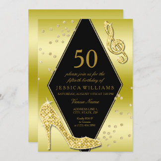 Glamour Glitzy Gold 50. Geburtstag Einladung