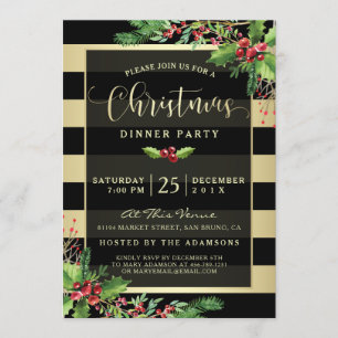 Glamour Gold & Black Christmas Party Einladung