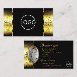 Glamour Gold Black Squiggled Jewels Logo & Foto Visitenkarte