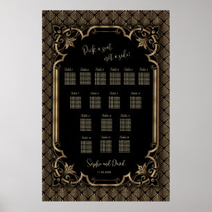 Glamour Gold Black Wedding Chart Poster