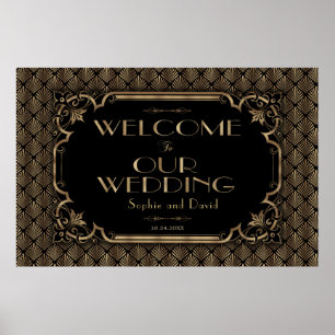 Glamour Gold Black Wedding Willkommenszeichen Poster